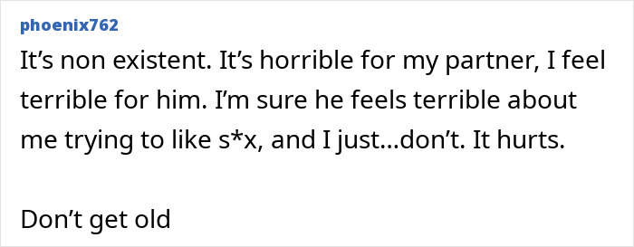 A Reddit comment sharing a personal struggle with libido and the emotional toll it takes on a relationship.