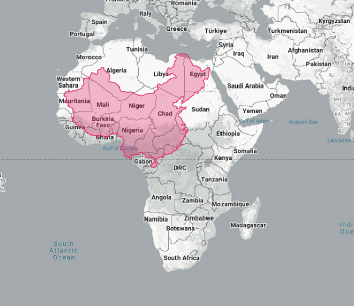 Map shows the actual scale of China superimposed on the continent of Africa, highlighting their relative sizes.