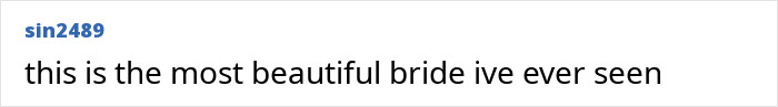 A comment praising a model's wedding photos, calling her the most beautiful bride.