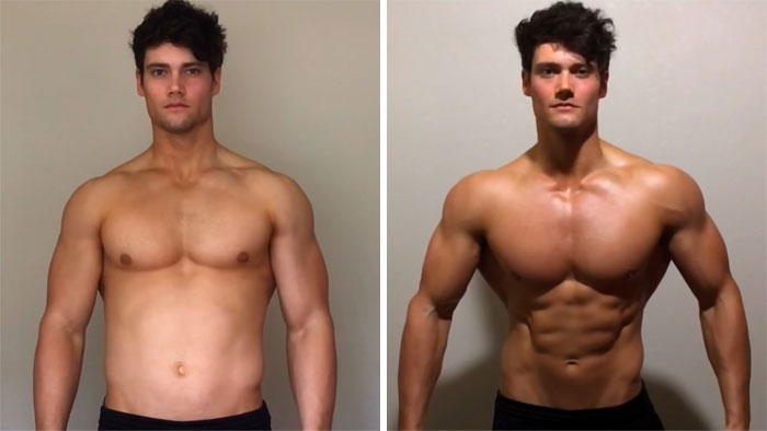 Before and after transformation of a Looksmaxxer, highlighting his physical change from the bizarre incident.