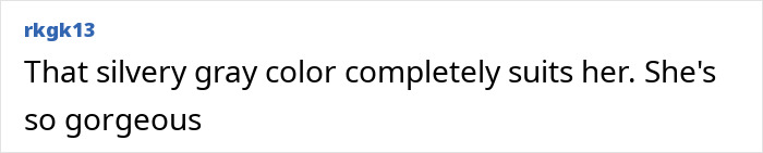 A comment on the model's wedding photos, complementing her gorgeous look and the silvery-gray color.