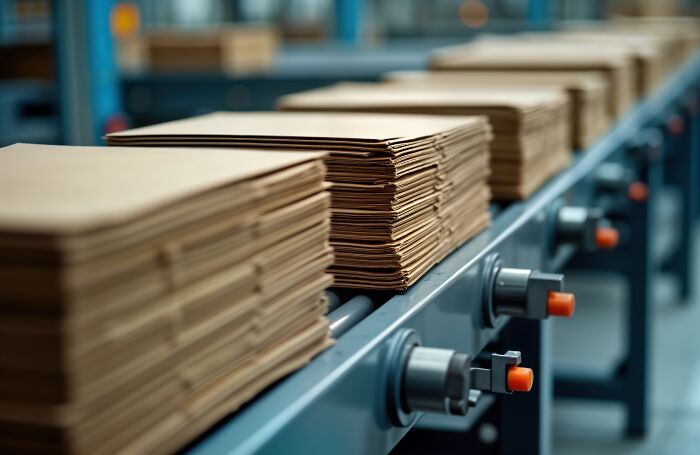 Cardboard packaging on a conveyor belt, illustrating an aspect of the packaging industry that makes millions.