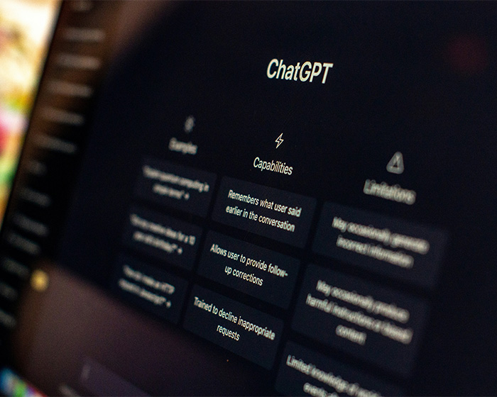 ChatGPT interface on a screen, highlighting capabilities and limitations of AI for students taking a final.