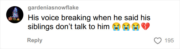 A social media comment expressing sadness over Collin Gosselin's relationship with his siblings after behavioral facility. A social media comment expressing sadness over Collin Gosselin's relationship with his siblings after behavioral facility.