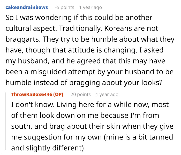 A screenshot of a comment suggesting a cultural aspect explanation for a husband's behavior regarding old pics with ex. A screenshot of a comment suggesting a cultural aspect explanation for a husband's behavior regarding old pics with ex.