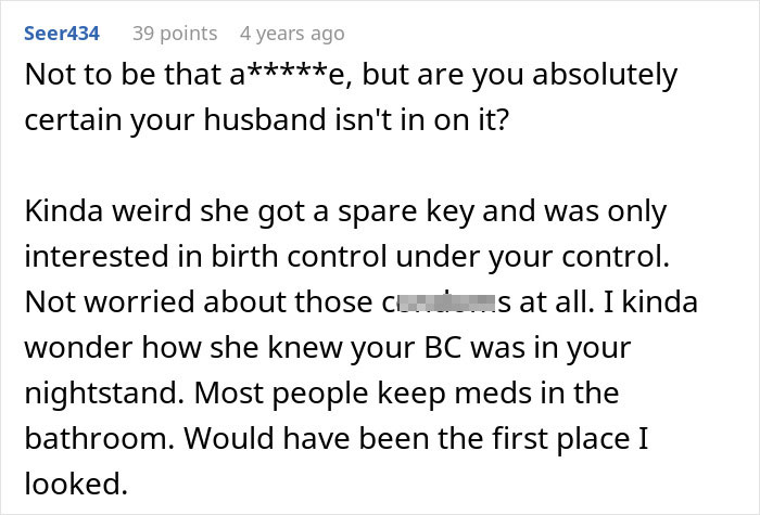 A comment from Seer434 questioning if the husband is involved in preventing grandbabies.