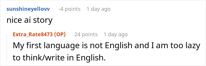 A screenshot of Reddit comments where a user responds about the language of the post regarding a fake abortion trick. A screenshot of Reddit comments where a user responds about the language of the post regarding a fake abortion trick.