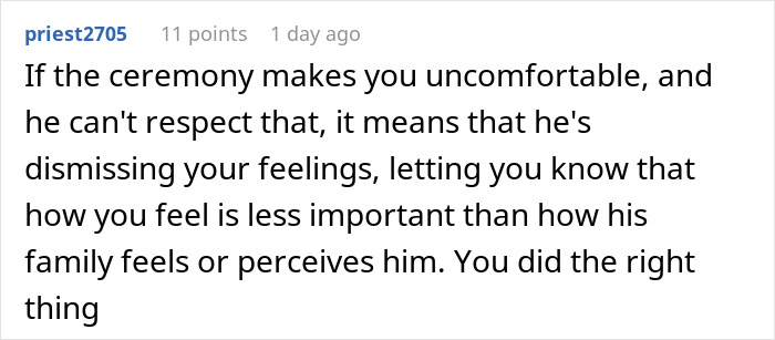 A comment suggesting that a man dismissing his girlfriend's feelings before getting married is a huge mistake.