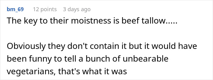 A comment speculating on the secret ingredient for the brownies and suggesting a humorous petty payback. A comment speculating on the secret ingredient for the brownies and suggesting a humorous petty payback.
