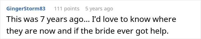 A Reddit comment asking about the bride who expected a classmate to learn violin for her wedding and if she ever got help.