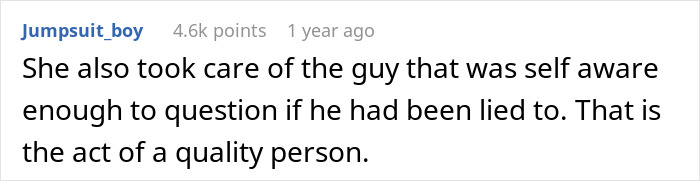 A comment praising a coworker for her handling of a situation after he ended his job. A comment praising a coworker for her handling of a situation after he ended his job.