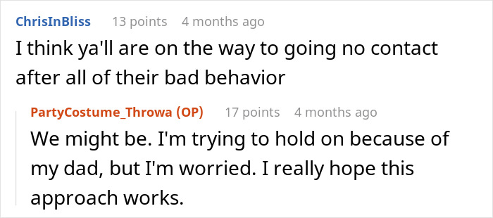 A screenshot of a comment discussing going no contact with a stepmom after a kid's birthday incident. A screenshot of a comment discussing going no contact with a stepmom after a kid's birthday incident.