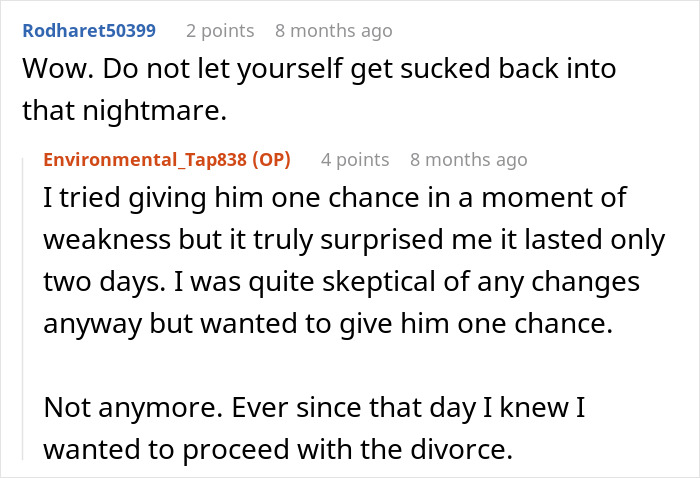 A comment encouraging a woman not to return to a marriage where she felt like the third wheel. A comment encouraging a woman not to return to a marriage where she felt like the third wheel.