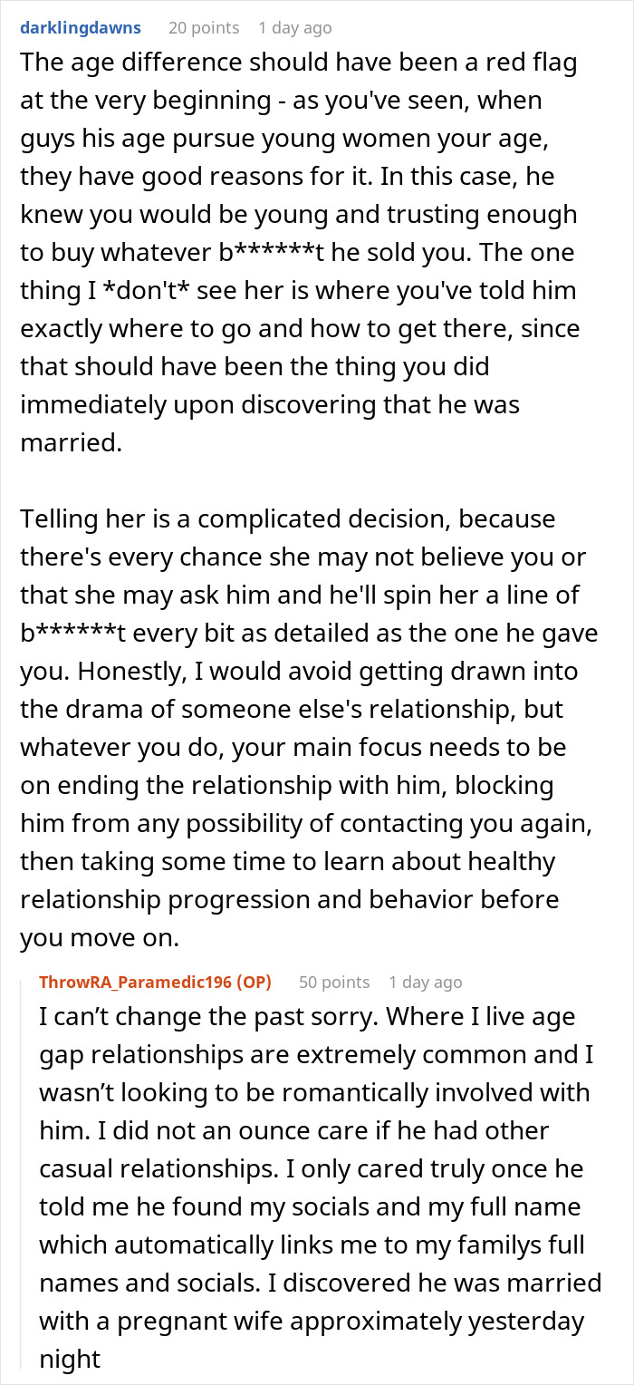 A Reddit comment suggesting a woman whose BF is a cheater should prioritize ending the relationship safely.