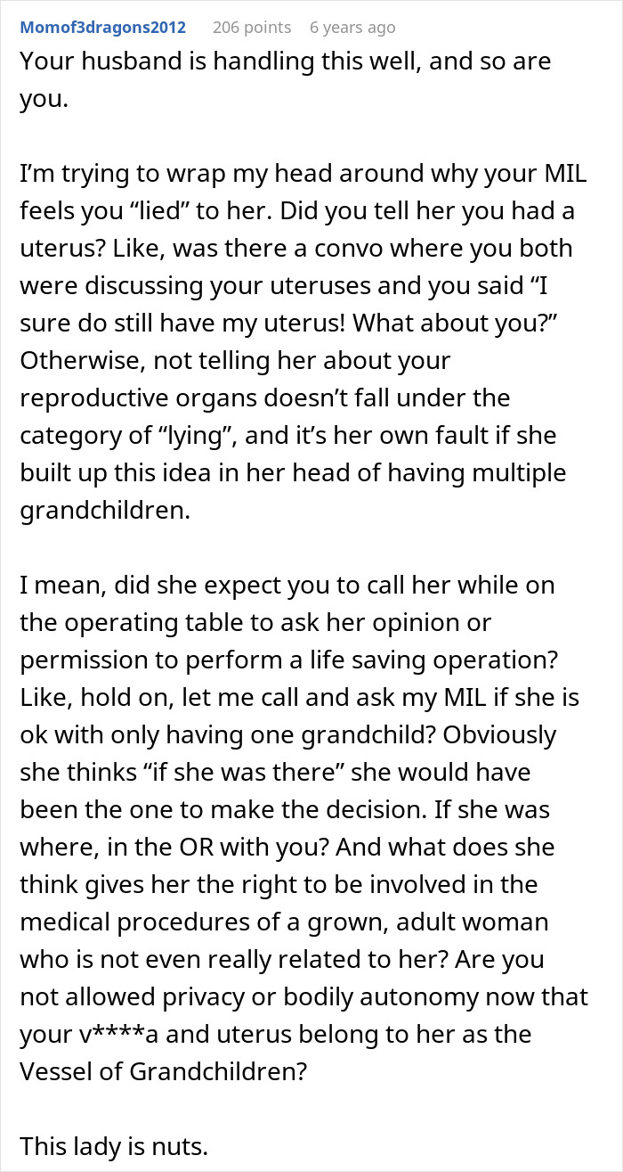 Woman Hides Hysterectomy From MIL For 18 Months, All Hell Breaks Loose When She Finally Finds Out Woman Hides Hysterectomy From MIL For 18 Months, All Hell Breaks Loose When She Finally Finds Out