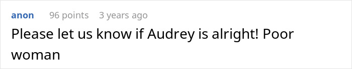 A comment asking for an update on Audrey, showing concern for the woman in the cheating ex story.
