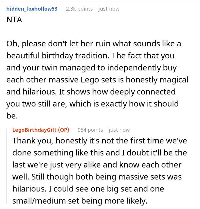 Woman Calls Boyfriend's Favorite Birthday Gift "Childish," His Twin Sister Doesn't Hold Back Woman Calls Boyfriend's Favorite Birthday Gift "Childish," His Twin Sister Doesn't Hold Back