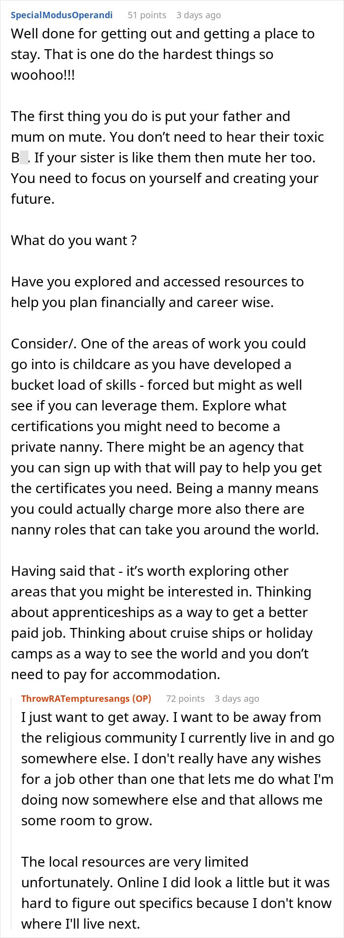 A Reddit comment advising the man to focus on himself and his future, not his parents' kids. A Reddit comment advising the man to focus on himself and his future, not his parents' kids.