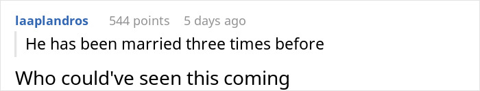 Reddit comment about BF's past marriages, connecting the dots of his crucial detail and GF's revelation.