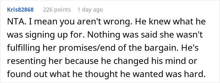 A comment on social media about a guy regretting his SAHM wife, having a 6th kid, and sibling blaming him. A comment on social media about a guy regretting his SAHM wife, having a 6th kid, and sibling blaming him.