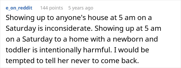 A screenshot of a comment from e_on_reddit calling the pushy MIL's actions inconsiderate and harmful for a four-hour ride request. A screenshot of a comment from e_on_reddit calling the pushy MIL's actions inconsiderate and harmful for a four-hour ride request.