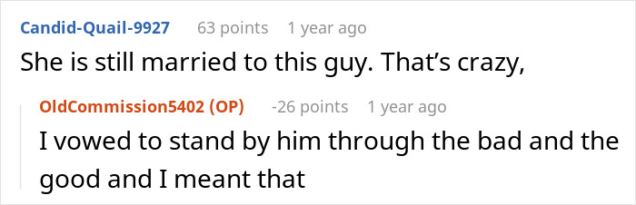 A Reddit user comment about the DIL's husband still being married, related to the MIL eviction story.