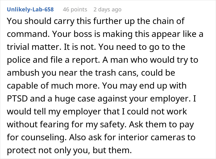 A 17YO Slacks Off At Work and tells dad to ambush 19YO Colleague: Reddit comment suggesting reporting to police A 17YO Slacks Off At Work and tells dad to ambush 19YO Colleague: Reddit comment suggesting reporting to police