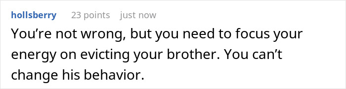 Reddit comment about evicting a moocher brother raiding food and threatening CPS.