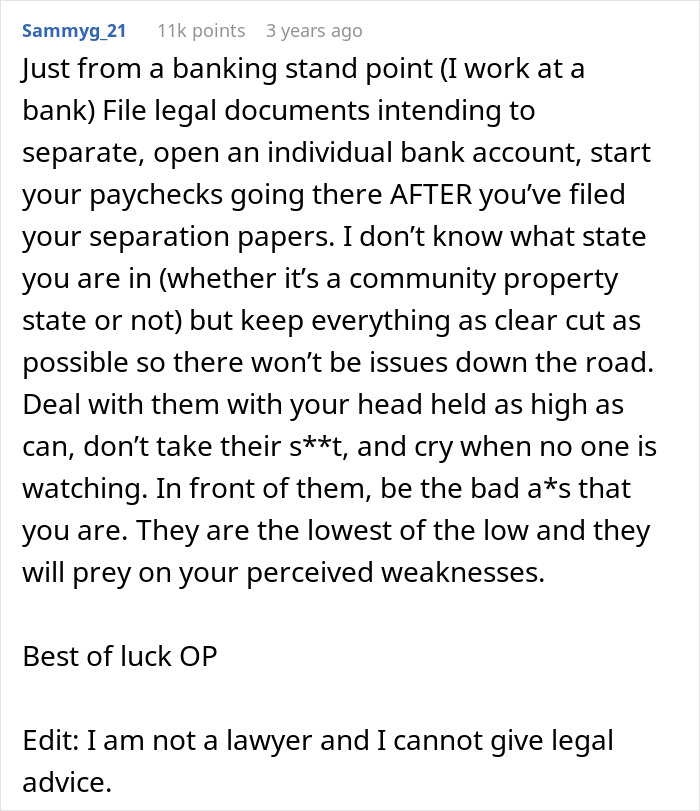 Reddit comment advises a woman on legal steps after she sees her husband and sister completely naked.