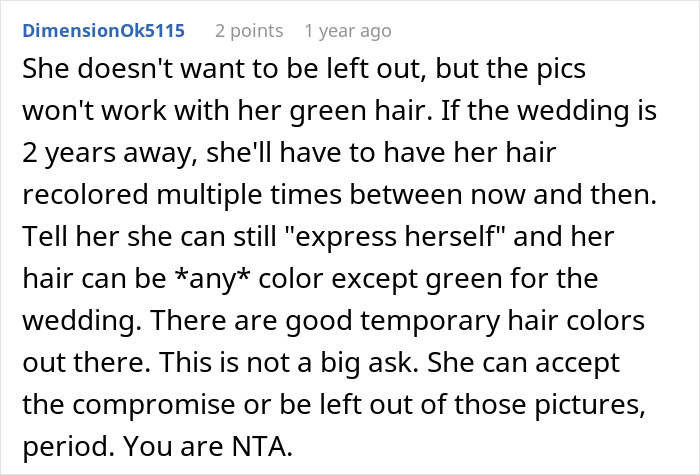 A comment addressing a woman's scary fixation over groom and the unsettling turn a year later.