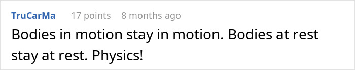 A screenshot of a person sharing a simple trick that changed their life by applying the physics principle of motion.