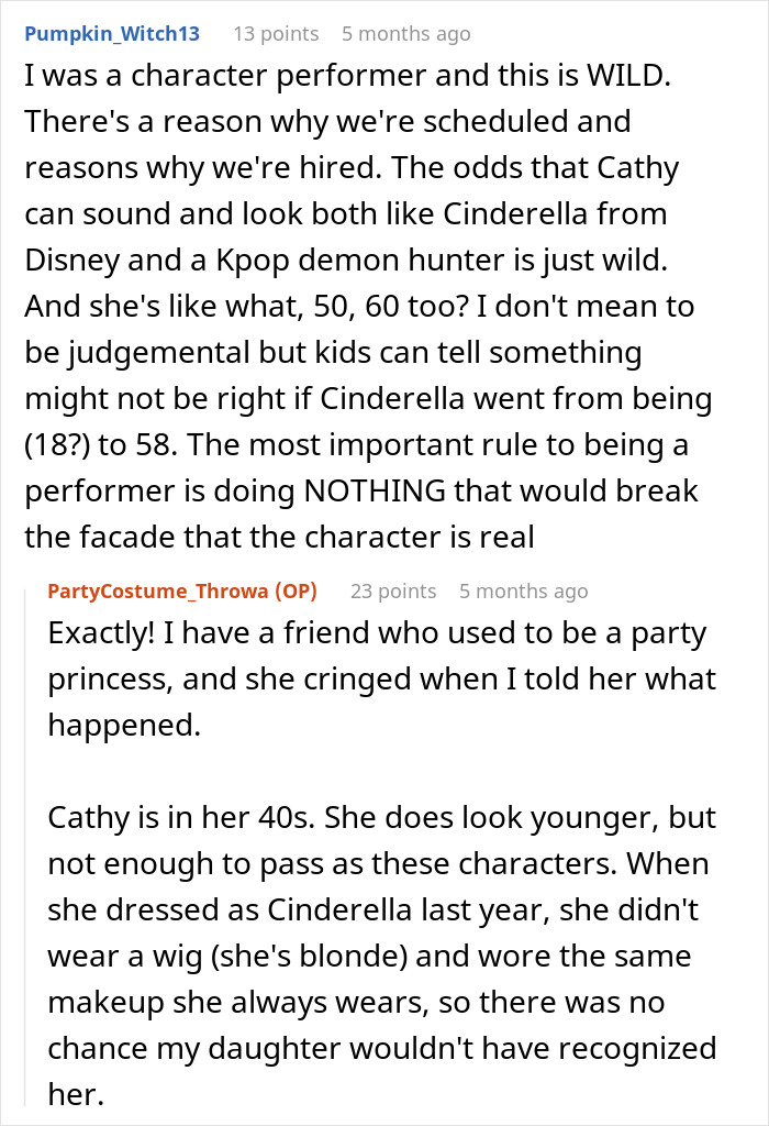 A Reddit thread discussing a stepmom dressed as a K-pop character to hijack a kid's birthday party. A Reddit thread discussing a stepmom dressed as a K-pop character to hijack a kid's birthday party.