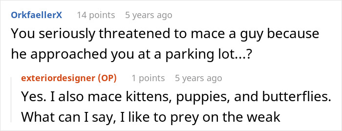 A woman sarcastically responds to criticism about nearly pepper-spraying a man who mistook her for her identical twin in a parking lot. A woman sarcastically responds to criticism about nearly pepper-spraying a man who mistook her for her identical twin in a parking lot.