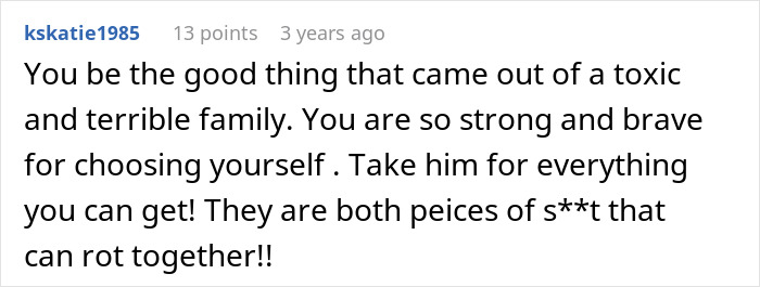 A comment supports the woman leaving her husband and sister, calling them toxic and encouraging her strength.