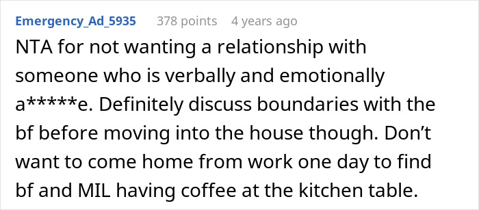 A comment about the autistic guy's mom being verbally and emotionally a*****e, suggesting setting boundaries with the GF. A comment about the autistic guy's mom being verbally and emotionally a*****e, suggesting setting boundaries with the GF.