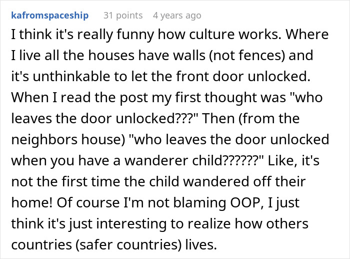 A user comment discussing cultural differences in home security after a dog owner's worst nightmare. A user comment discussing cultural differences in home security after a dog owner's worst nightmare.