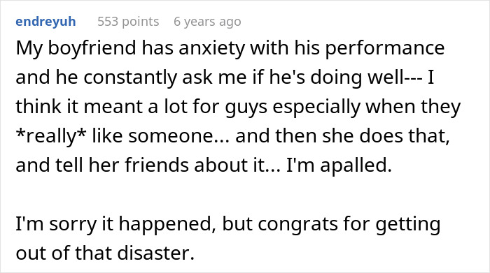 A comment expressing dismay about the situation, noting the man accidentally peeked at her phone.