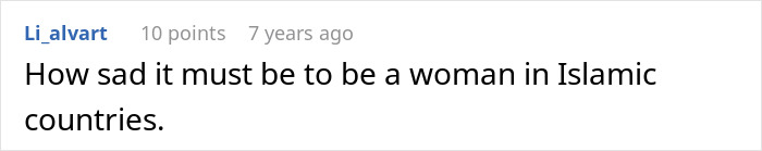Screenshot of a comment expressing sadness for a woman in Islamic countries, related to the Saudi dad refusing a woman leader. Screenshot of a comment expressing sadness for a woman in Islamic countries, related to the Saudi dad refusing a woman leader.