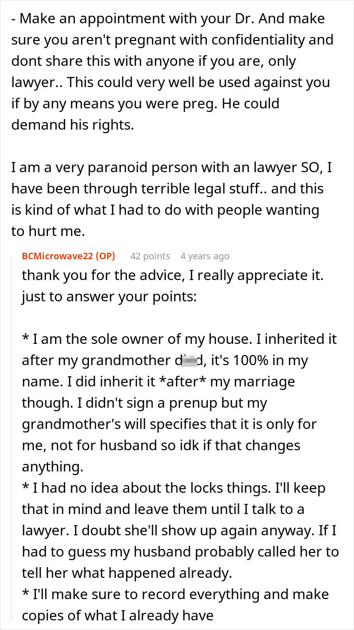 The original poster clarifies home ownership and future actions against her mother-in-law's plan to make her have kids.