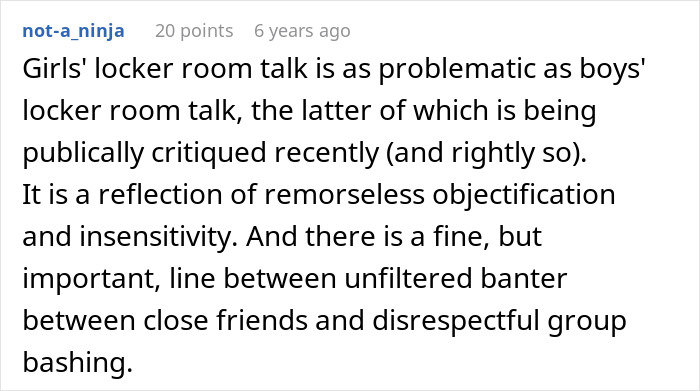 A comment about problematic locker room talk, reflecting on a man who met the one until a peek at her phone.