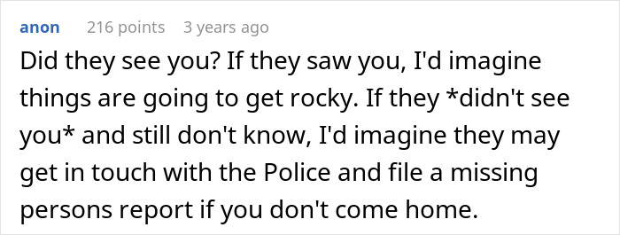 A woman discovers her husband and sister completely naked in her home. This image displays a comment asking if they saw her.