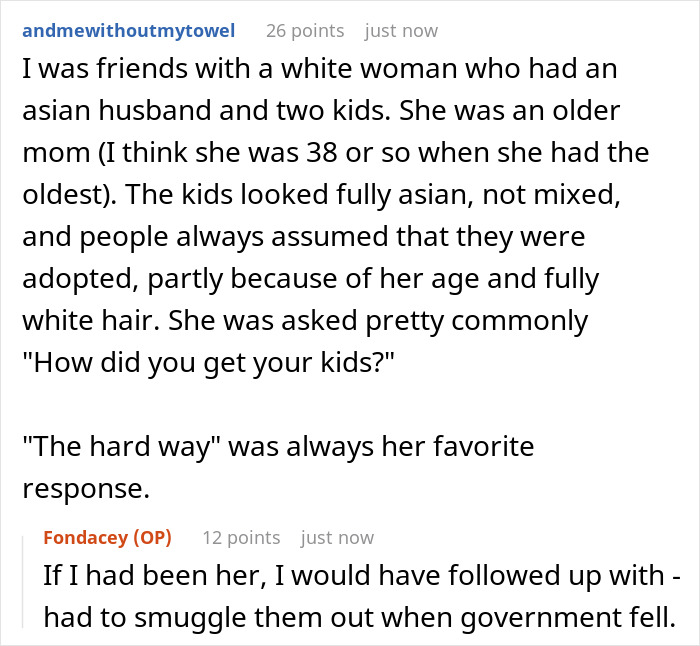 Mixed-race mom explains blue-eyed kid to nosy strangers by inventing family scandals, sharing how she got her kids. Mixed-race mom explains blue-eyed kid to nosy strangers by inventing family scandals, sharing how she got her kids.