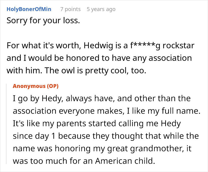 Reddit comments about a user's name and an entitled aunt's actions. Reddit comments about a user's name and an entitled aunt's actions.