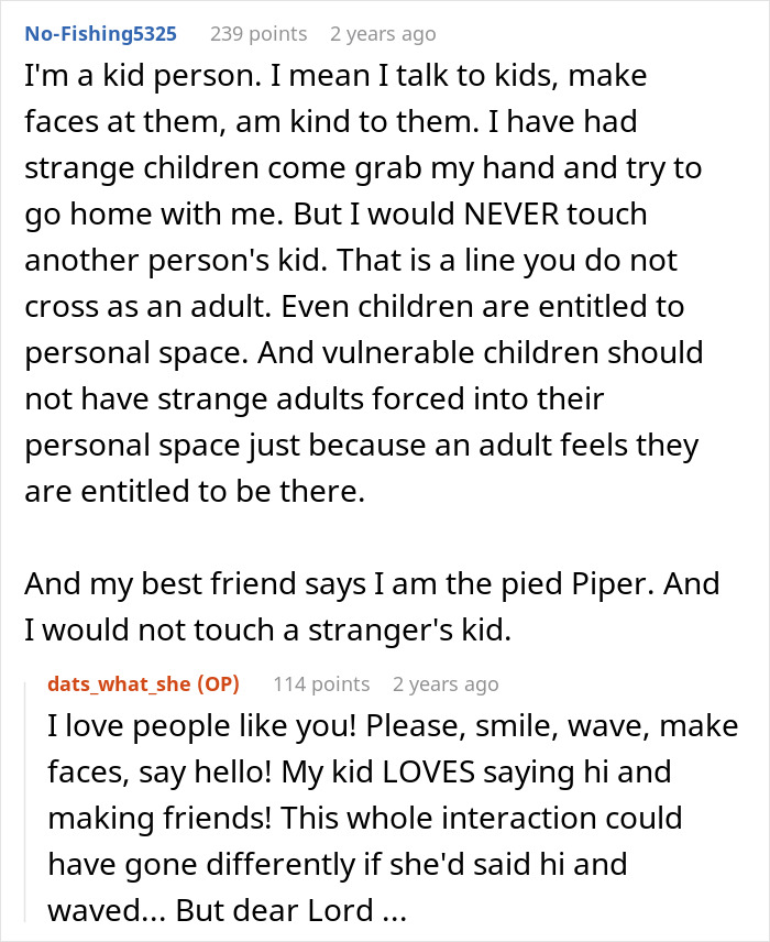 A parent explains personal space boundaries, highlighting how a boomer's xenophobic remarks can be weaponized. A parent explains personal space boundaries, highlighting how a boomer's xenophobic remarks can be weaponized.