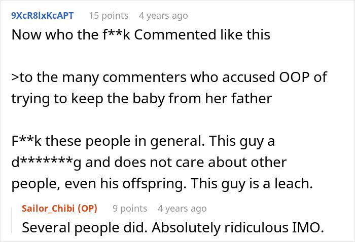 Online comments expressing anger towards accusations against a pregnant woman trying to keep the baby from its father. Online comments expressing anger towards accusations against a pregnant woman trying to keep the baby from its father.