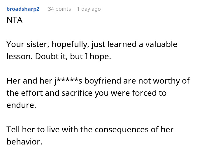 A screenshot showing comments on a post about a single mom who lies to make her sister babysit her kids. A screenshot showing comments on a post about a single mom who lies to make her sister babysit her kids.