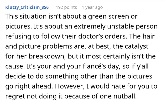 A comment about the woman's scary fixation, mentioning an unstable person refusing doctor's orders.