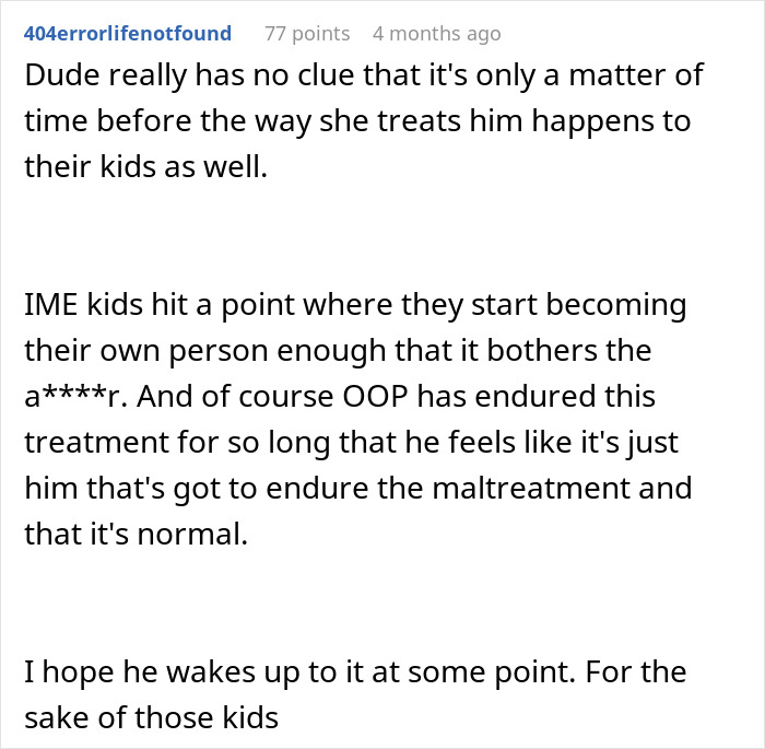 A screenshot of a Reddit comment discussing a postpartum wife and her expectations of her husband with cancer.
