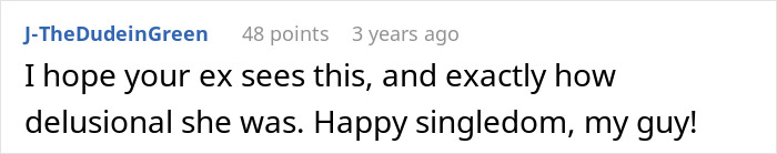 A comment about a cheating ex and hoping the ex realizes her delusion.