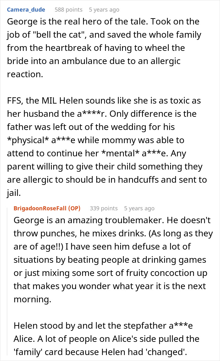 A comment praising George for saving a wedding, highlighting the MIL's problematic behavior and sabotage attempts. A comment praising George for saving a wedding, highlighting the MIL's problematic behavior and sabotage attempts.